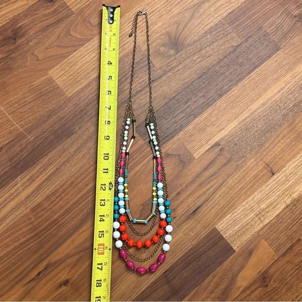 Vintage Multi Strand Colorful Beaded Mixed Media Statement Necklace Artsy Funky